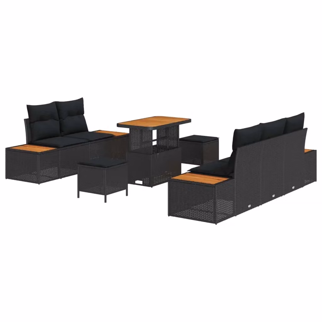 Set Divano da Giardino vidaXL a 8 Posti con Cuscini e Tavolino Nero – 2