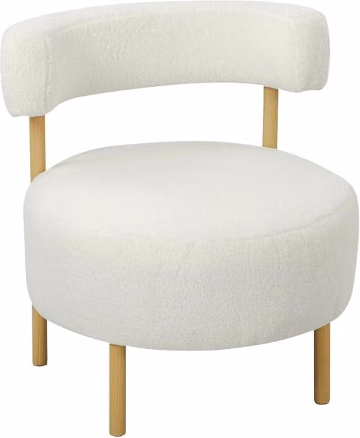 Poltrona lounge ULEVR 67x67x71 cm in sherpa color crema, seduta imbottita e gambe in metallo effetto legno