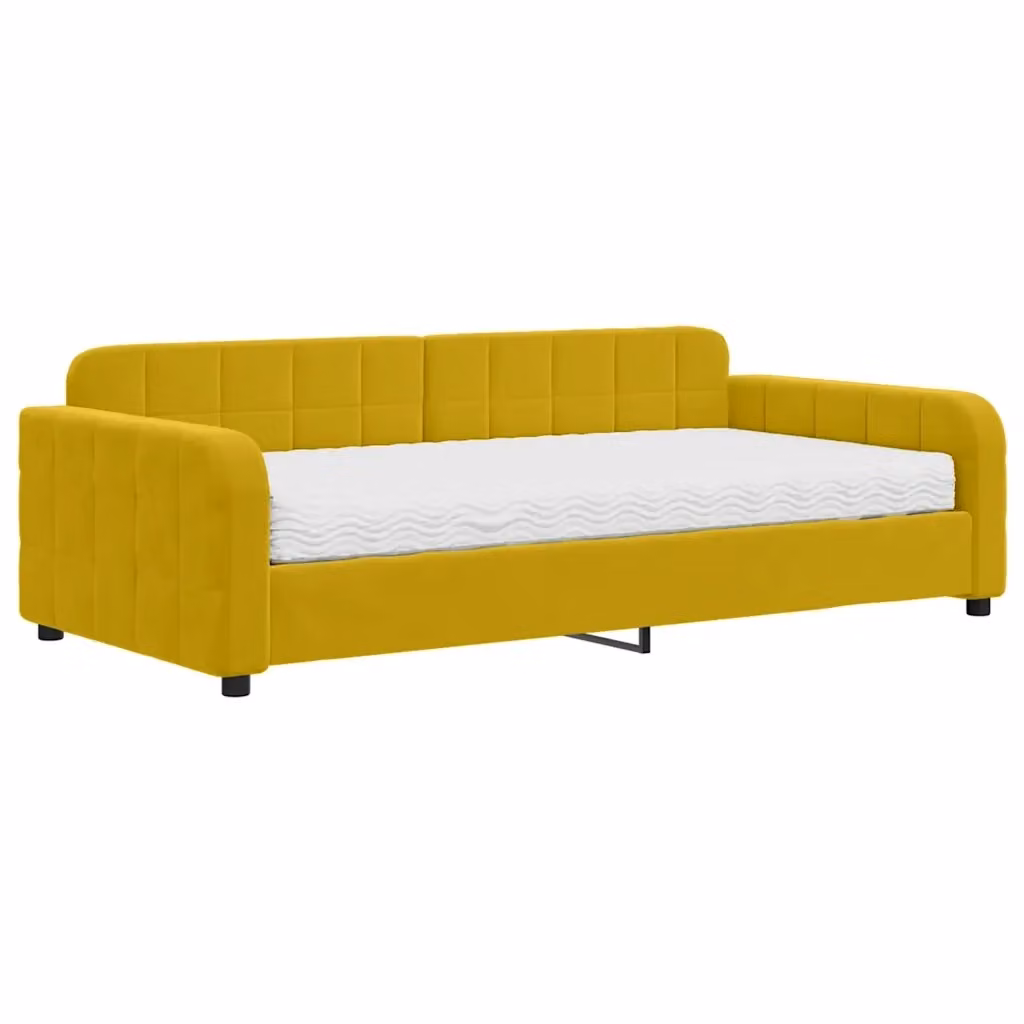 Divano Letto Moderno vidaXL in Velluto Giallo con Materasso in Schiuma L/P/H: 223 x 110 x 71 cm, Materasso 100 x 200 cm – 2