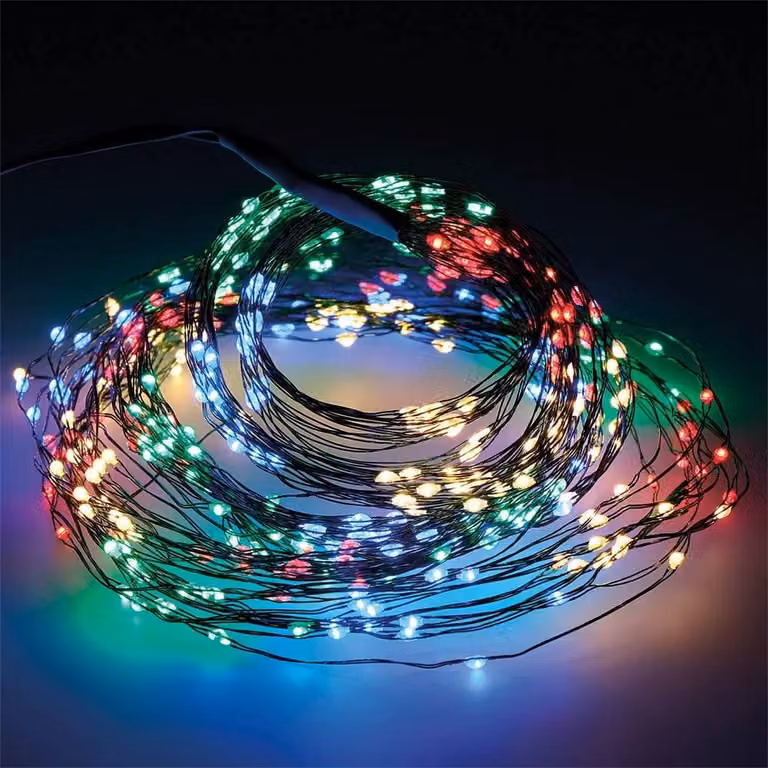 Catena luminosa a LED multicolore, lunghezza 6,8 metri, adatta per alberi fino a 180 cm