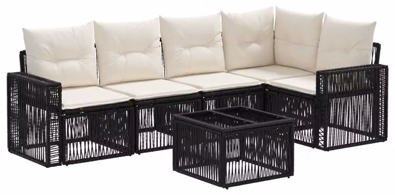Set Divano da Giardino 6 pcs Nero e Bianco Crema polyrattan