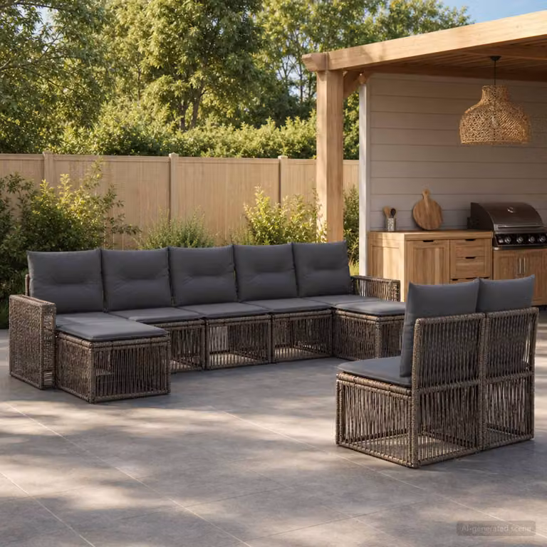 Set Divano da Giardino vidaXL 9 pz a Forma a U in Polyrattan Grigio e Antracite con Cuscini e Struttura in Acciaio