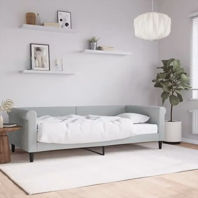 Divano Letto con Materasso Grigio Chiaro 90x200 cm in Velluto 3197747
