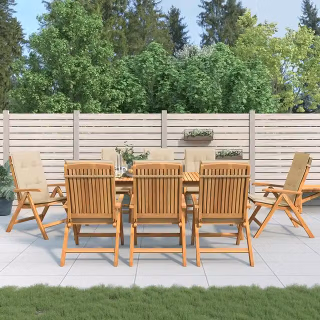 Set di 8 sedie pieghevoli reclinabili vidaXL in legno di teak con cuscini beige e marrone