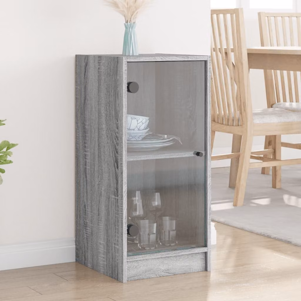 Mobile con Ante in Vetro vidaXL Grigio Sonoma L: 35 cm, P: 37 cm, H: 75,5 cm