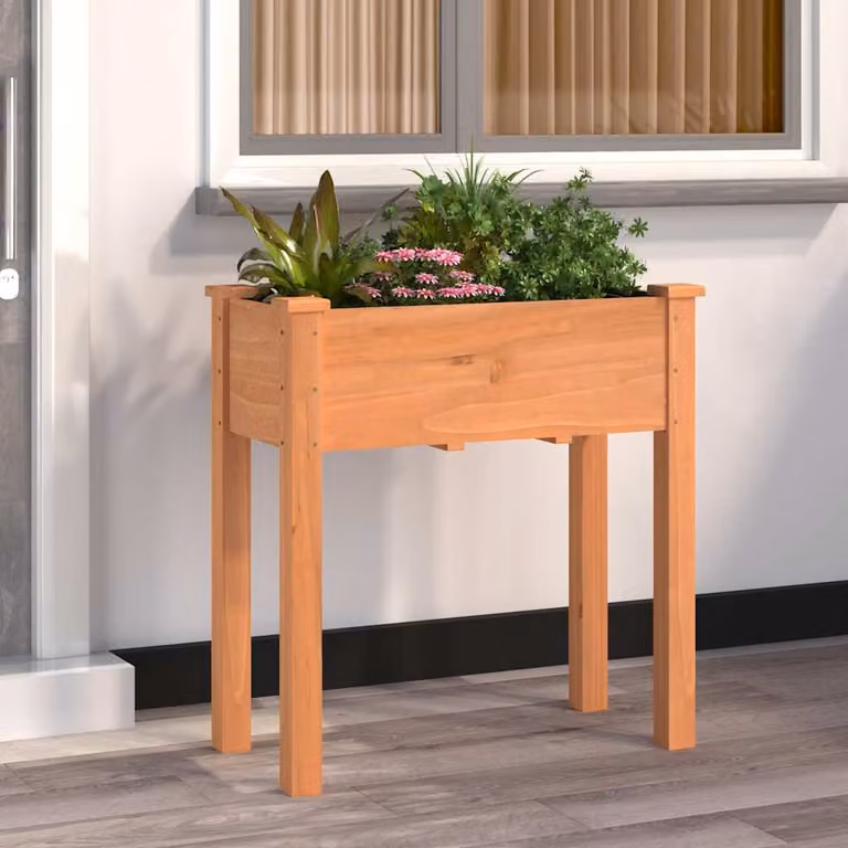 Fioriera con fodera vidaXL in legno di abete massello, colore marrone, L: 71 cm, P: 37 cm, H: 76 cm