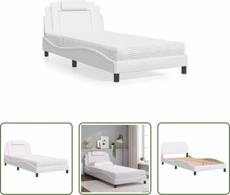 The Living Store Letto con materasso bianco 100x200 cm in ecopelle