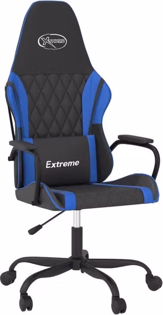Sedia da Gaming Professionale in Similpelle con Poggiatesta, Ruote e Braccioli, Colore Nero e Blu – 1