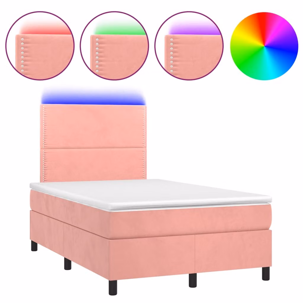 Letto a Molle con Materasso e LED Rosa 120x190 cm in Velluto