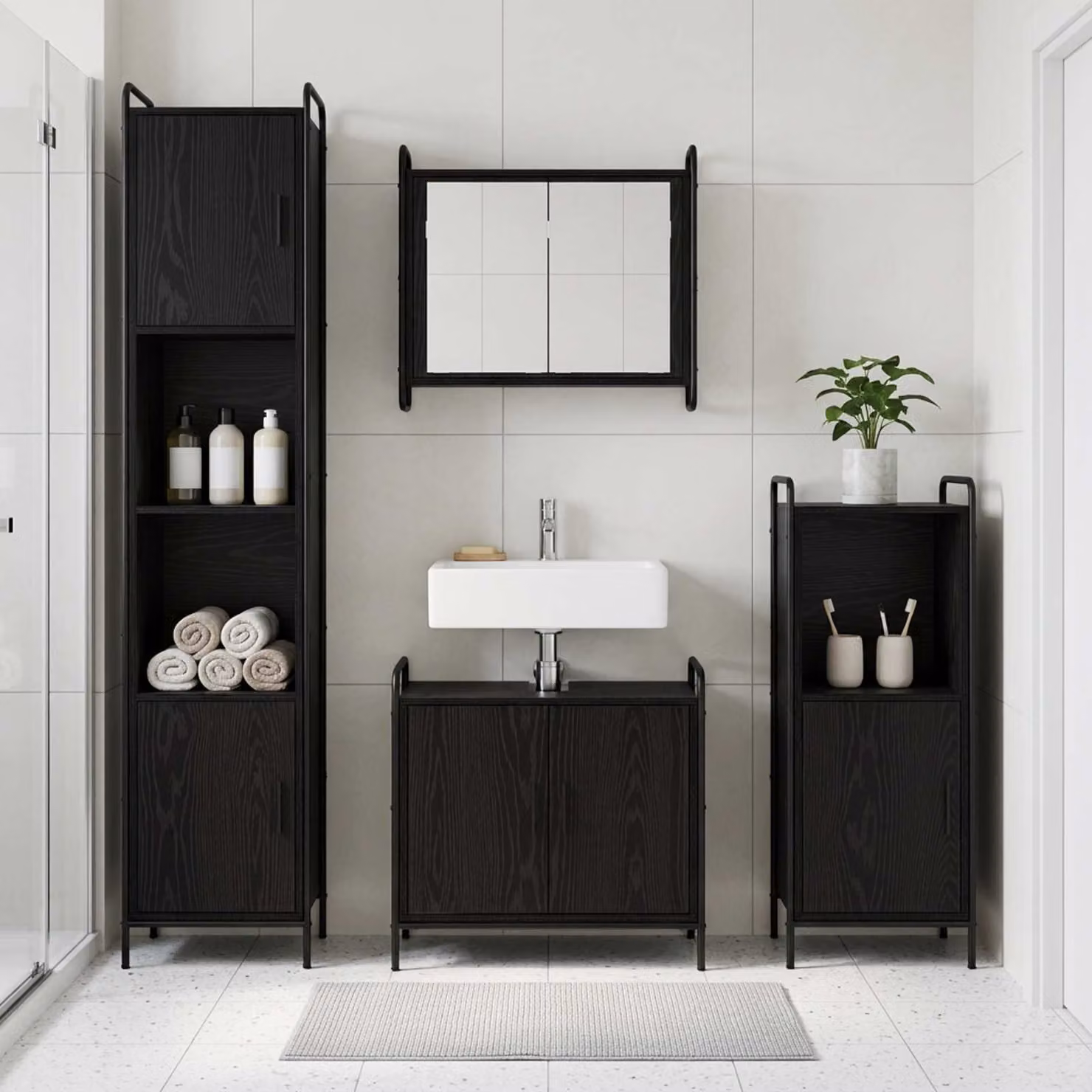 vidaXL Set di Armadi da Bagno 3 pz Rovere Nero 40 x 36 x 99,5 cm