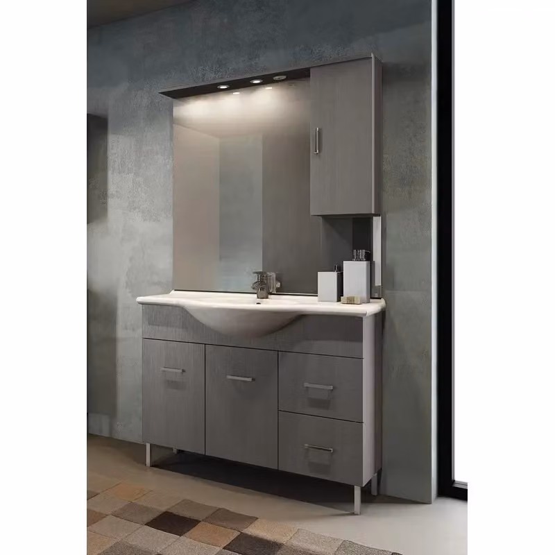 Mobile bagno Venice in larice grigio con lavabo, specchio e illuminazione LED, L: 105 cm, P: 50 cm, H: 190 cm – 2