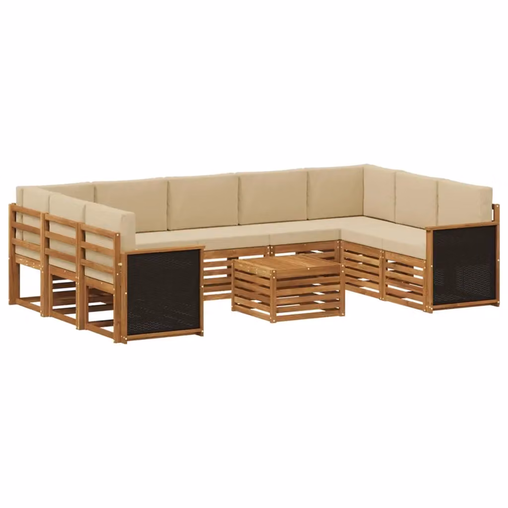 Set di divani da esterno vidaXL a forma di U in legno di acacia con cuscini beige e marrone per giardino e terrazza – 2