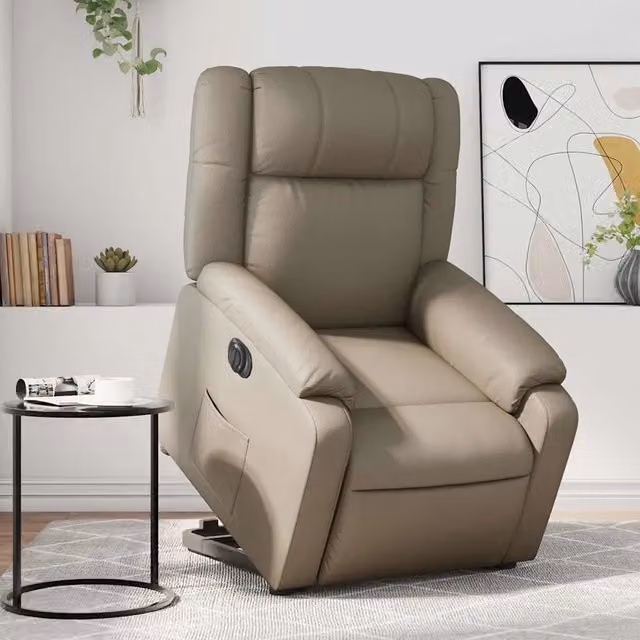 Poltrona Alzapersona Reclinante Elettrica vidaXL in Similpelle Beige con Supporto per Senior e Funzione TV Chair – 1