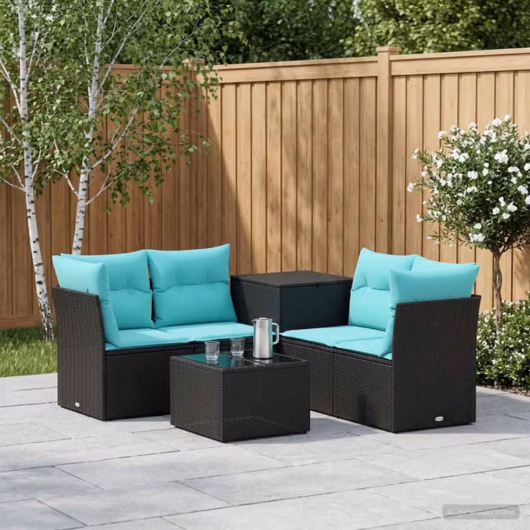 vidaXL Set di divani 6 pz Nero e Blu 55 x 55 x 37 cm