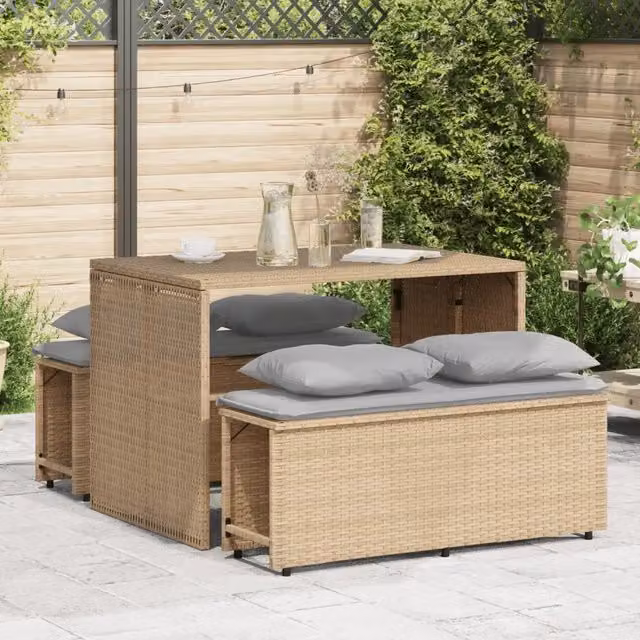 Set da pranzo da giardino moderno vidaXL in polyrattan con cuscini beige e grigi