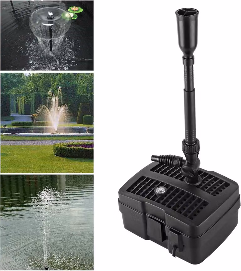 Pompa per laghetto - Fontana multifunzione 4-in-1 con sistema di chiarificazione UV e filtro - 1000 litri/ora - Cavo da 10 metri - Colore nero