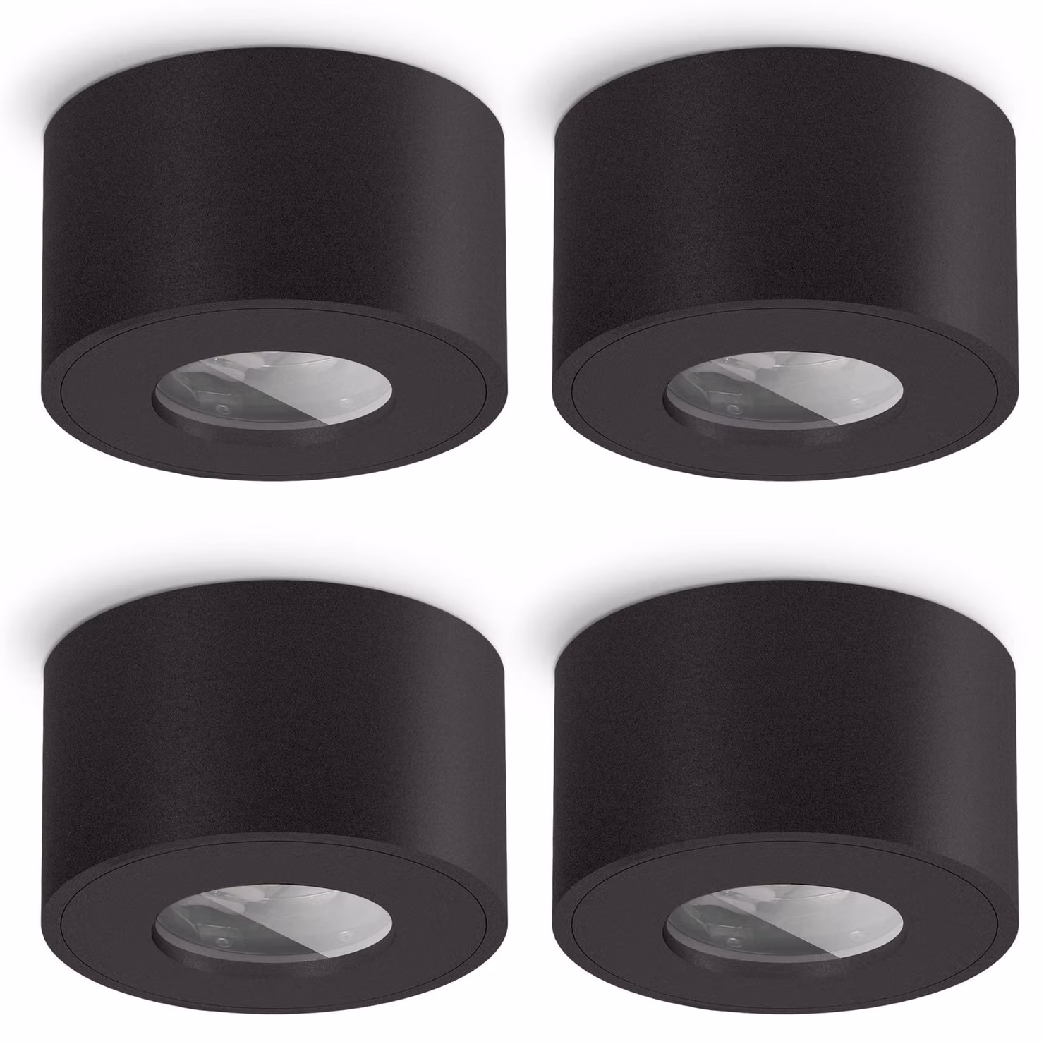 Set di 4 faretti a incasso, design piatto, grado di protezione IP44, colore nero, diametro 8 cm, adatti per bagno e ambienti esterni