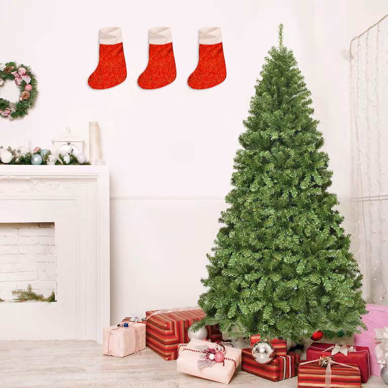 Albero di Natale artificiale verde Costway, Abete con rami in PVC e struttura in metallo, Altezza: 230 cm