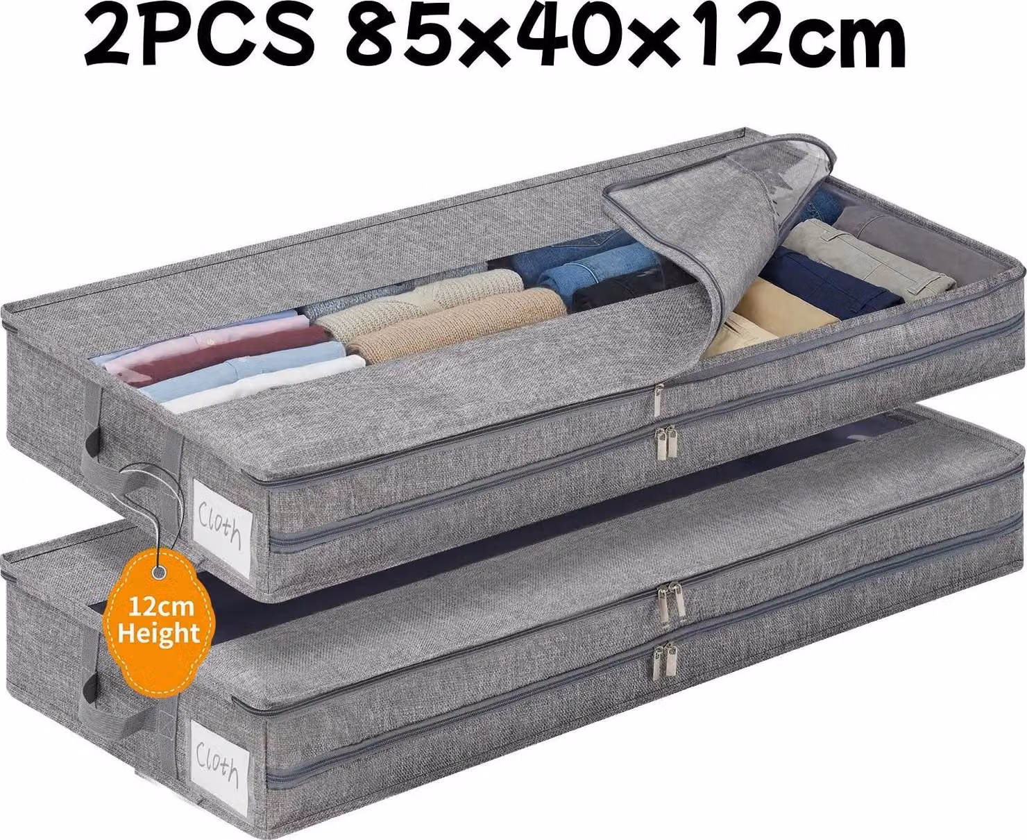 Borsa portaoggetti da mettere sotto il letto - Organizer - 85×40×12 cm - Tessuto Oxford - Cerniera centrale - Pieghevole - Protezione da polvere e umidità - Grigio chiaro