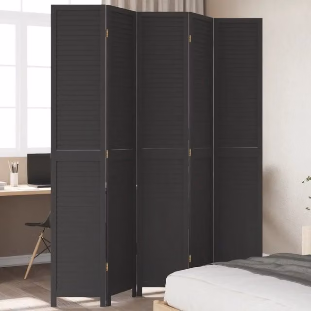 Divisorio Ambienti | Divider per stanze | Paravento 5 Pannelli Nero Legno Massello di Paulownia