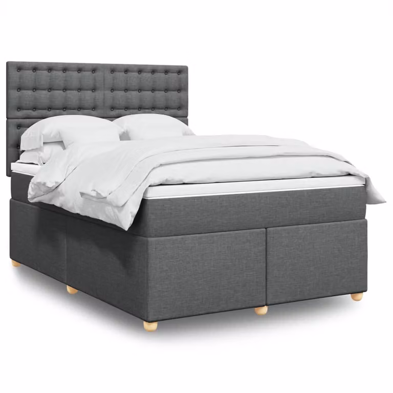 vidaXL Letto Ibrido con Giroletto a Molle e Materasso in Tessuto Grigio e Bianco L/P/H: 140 x 190 x 150,5 cm
