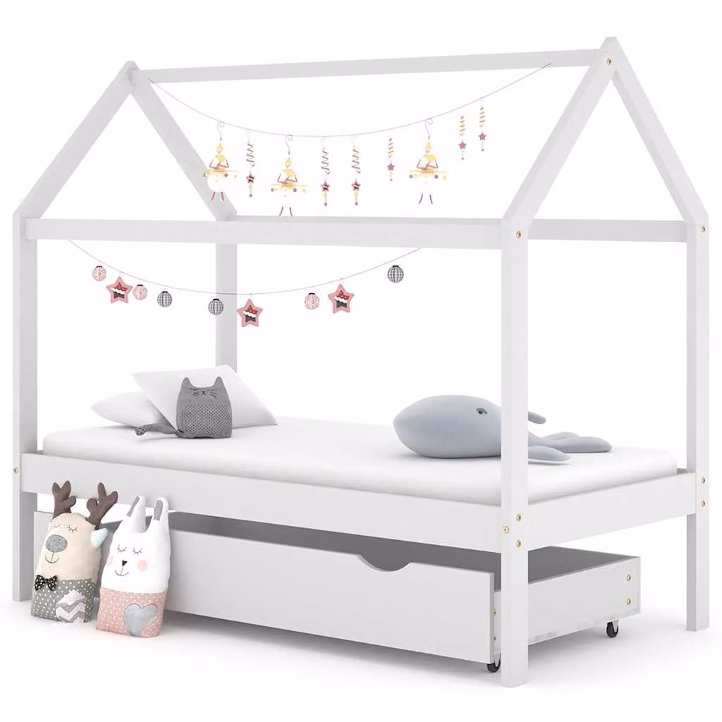 vidaXL Giroletto per Bambini in Legno di Pino con Cassetto Bianco 80x160 cm