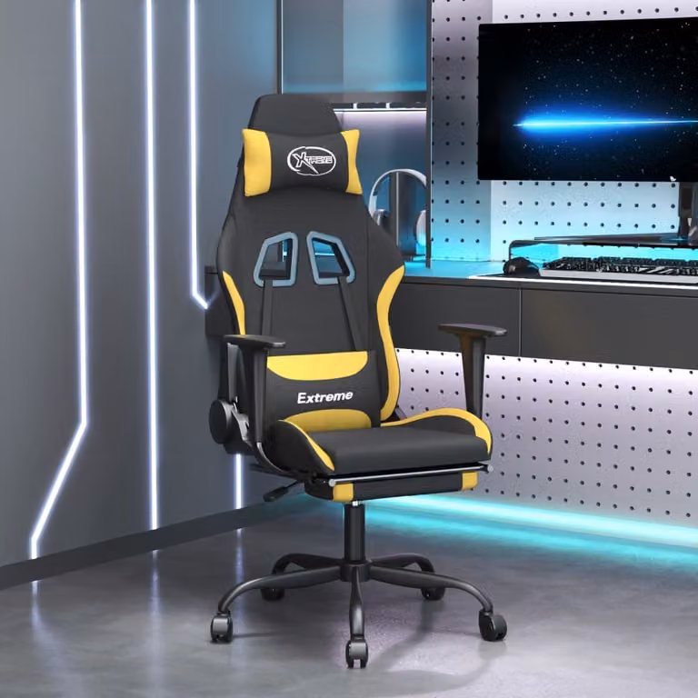 The Living Store Sedia da gioco con massaggio e poggiapiedi in tessuto nero e giallo