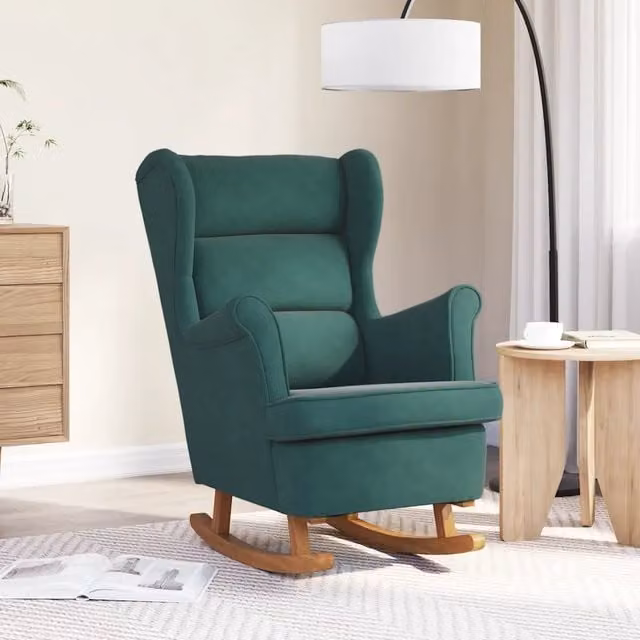 vidaXL Sedia a dondolo con schienale alto in velluto verde con braccioli L: 74 cm, P: 90 cm, H: 110 cm – 1