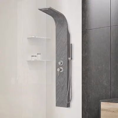 Pannello doccia idromassaggio INBAGNO in acciaio inox effetto cemento grigio con soffione e doccetta manuale, L: 49 cm, P: 22 cm, H: 148 cm – 1