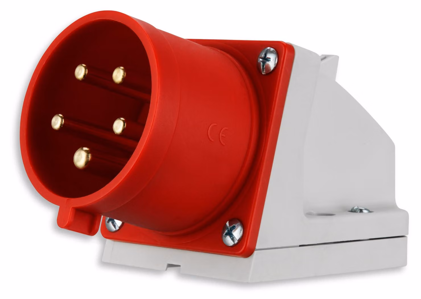 Presa a muro con spina CEE, 400 V, 32 A, 5 poli, grado di protezione IP44, colore rosso