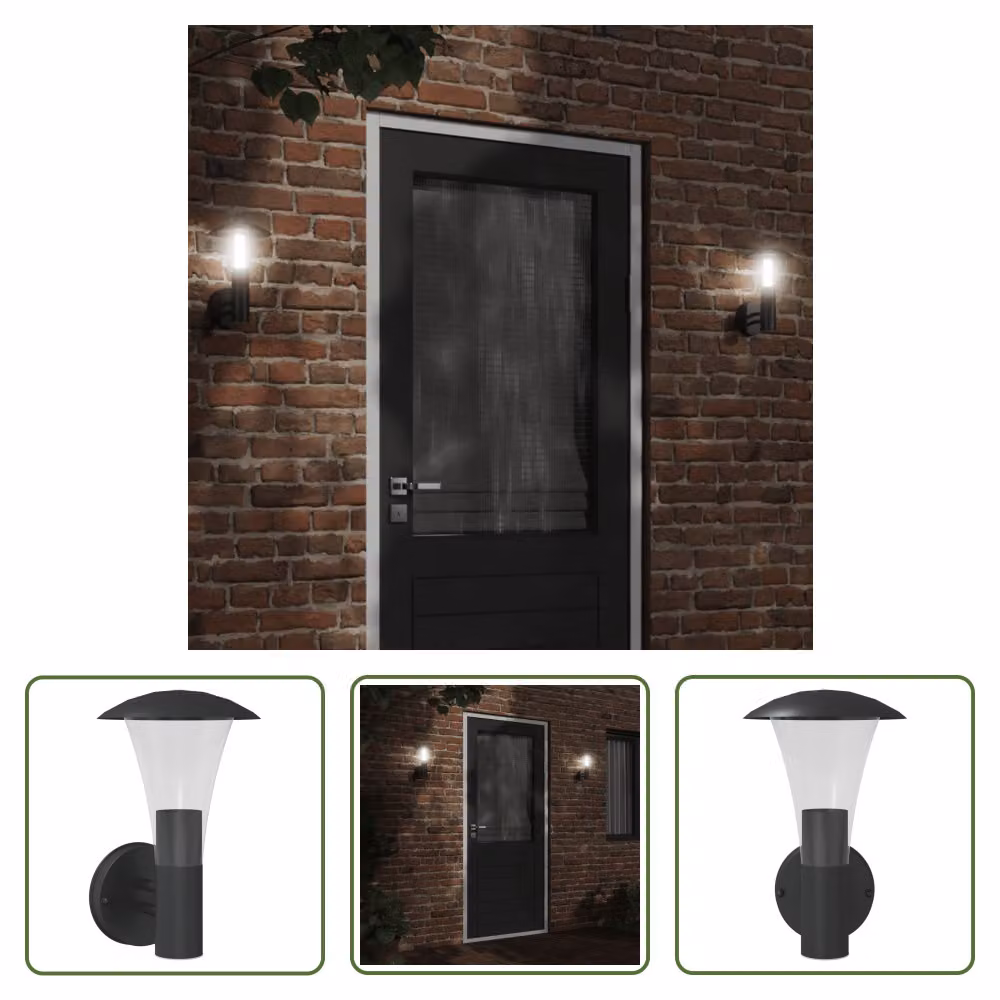The Living Store Applique da esterno in acciaio inox nero