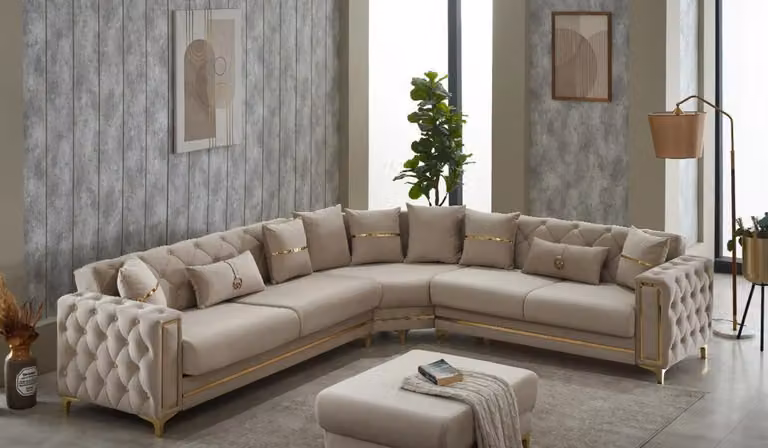Luxus Stoffsofa Ecksofa L-Form Sofa Polstersofa Beige Couch Modern Eck