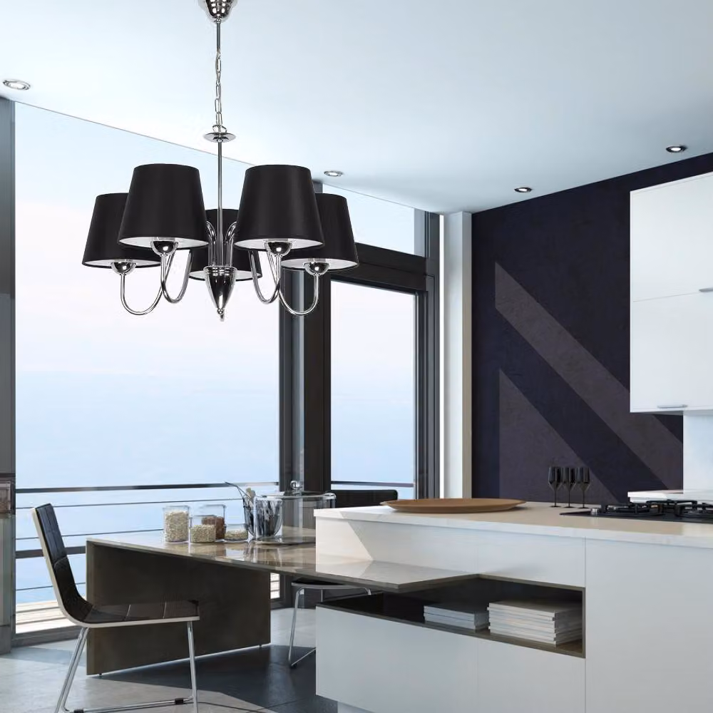 Lampada a sospensione cromata con paralume bianco DAGMA NEGRO 14-739