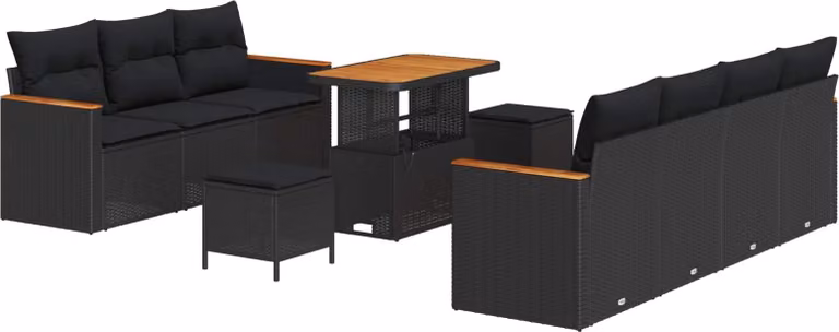Set Divano da Giardino 10 pcs Nero polyrattan