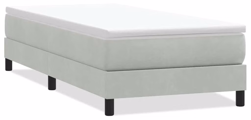 Letto con rete a molle e struttura a listelli, colore grigio chiaro