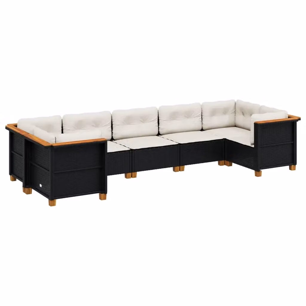 vidaXL Set Divano da Giardino a L con Cuscini 7pz in Polyrattan Nero e Legno di Acacia – 2