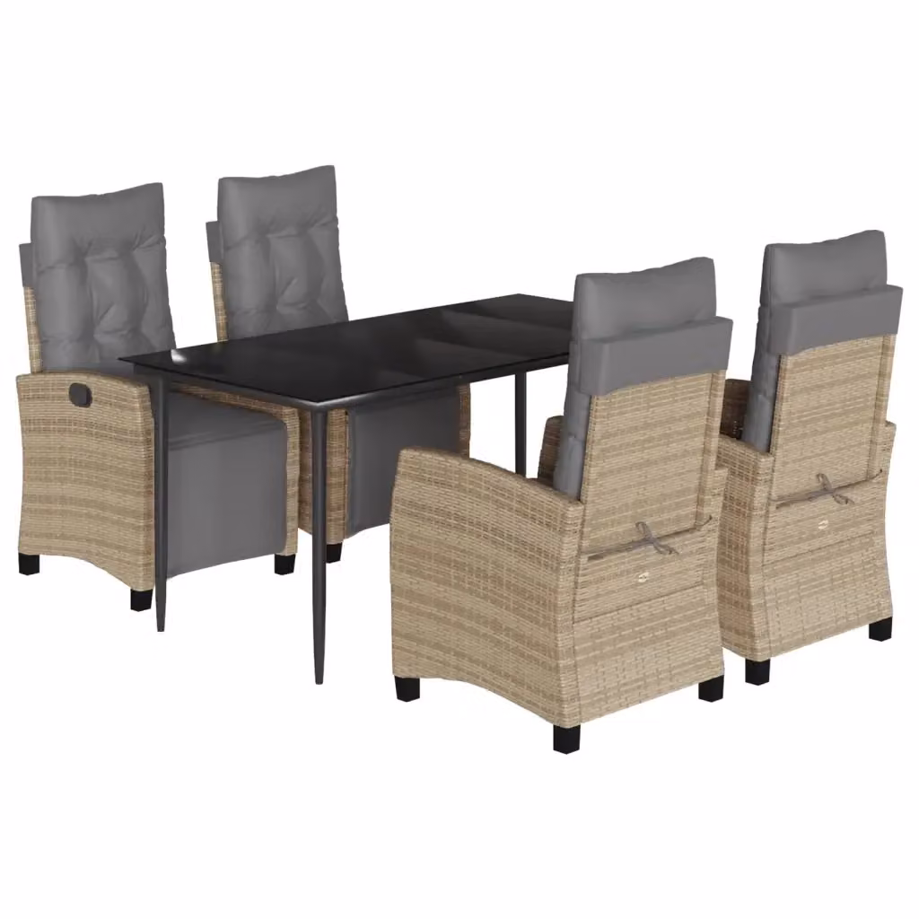 Set Pranzo da Giardino VIDAXL in Polyrattan con Tavolo in Vetro e 5 Sedute con Cuscini Beige Misto – 2