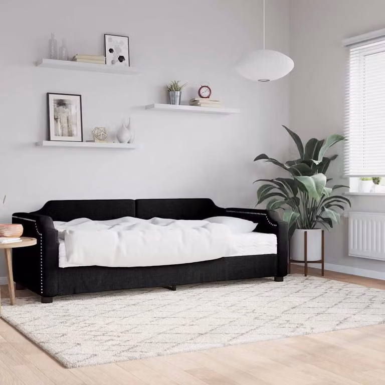 vidaXL Divano Letto con Materasso in Tessuto Nero L: 200 cm, P: 80 cm, H: 66,5 cm