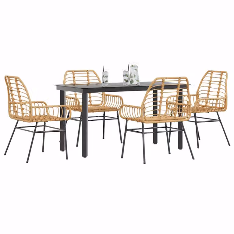 Set da pranzo da giardino vidaXL in 5 pezzi in polyrattan con piano in vetro, disponibile in nero, marrone o grigio