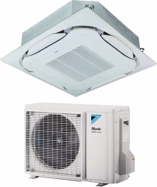 Climatizzatore Condizionatore Daikin Bluevolution Round Flow a Cassetta 18000 Btu FCAG50B + RZAG50A Bianco con Griglia Standard e Wi-Fi Opzionale