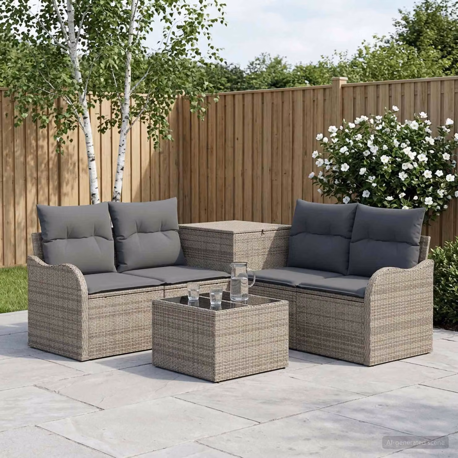 Set di divani da giardino vidaXL a forma di L composto da 6 pezzi in colore grigio e antracite con struttura in metallo e cuscini inclusi