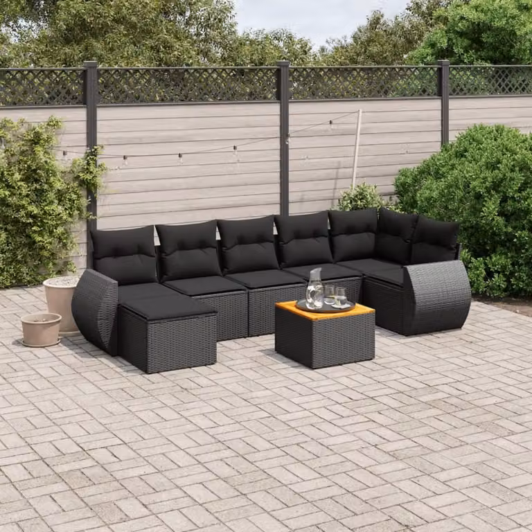 Maison Exclusive - Set da giardino 8 pezzi con cuscini in polyrattan nero