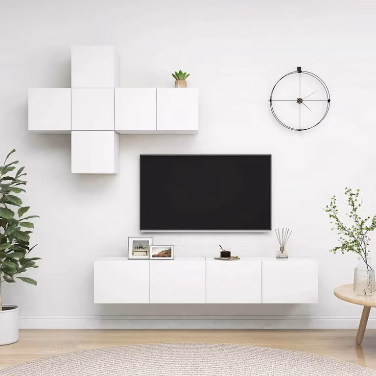 Set Mobile TV vidaXL in 7 pezzi Bianco in Legno Multistrato e MDF per Soggiorno