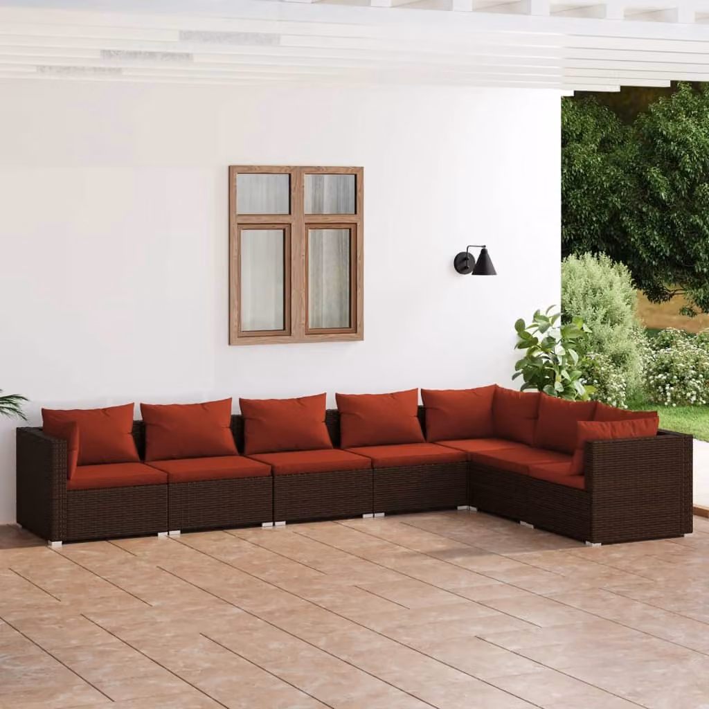 Maison Exclusive - Set da giardino da 7 pezzi con cuscini in polyrattan marrone