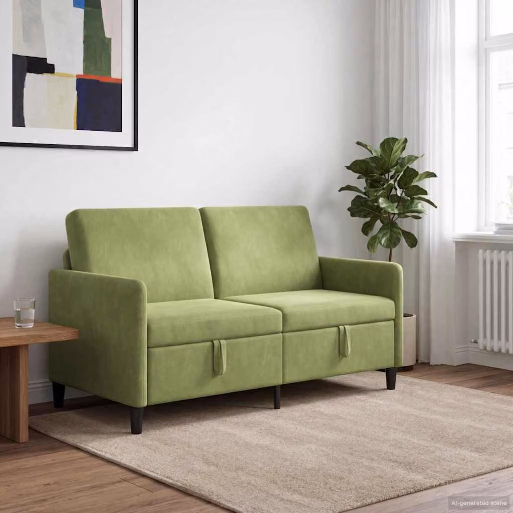 Divano moderno vidaXL con contenitore contenitore a seduta sollevabile in tessuto verde, L: 152 cm, P: 78 cm, H: 87 cm