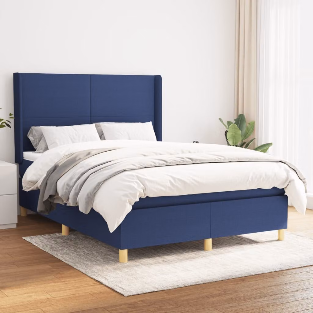 vidaXL Letto a molle con materasso in tessuto blu 140x190 cm - Letto a molle - Boxspringbetten - Bett - Schlafzimmermöbel