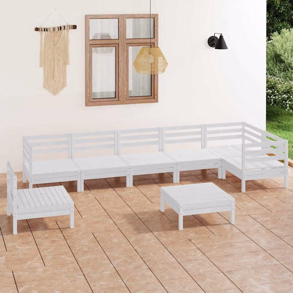 vidaXL Set Salotto da Giardino a L in Legno di Pino Bianco con Cuscini, 8 Pezzi