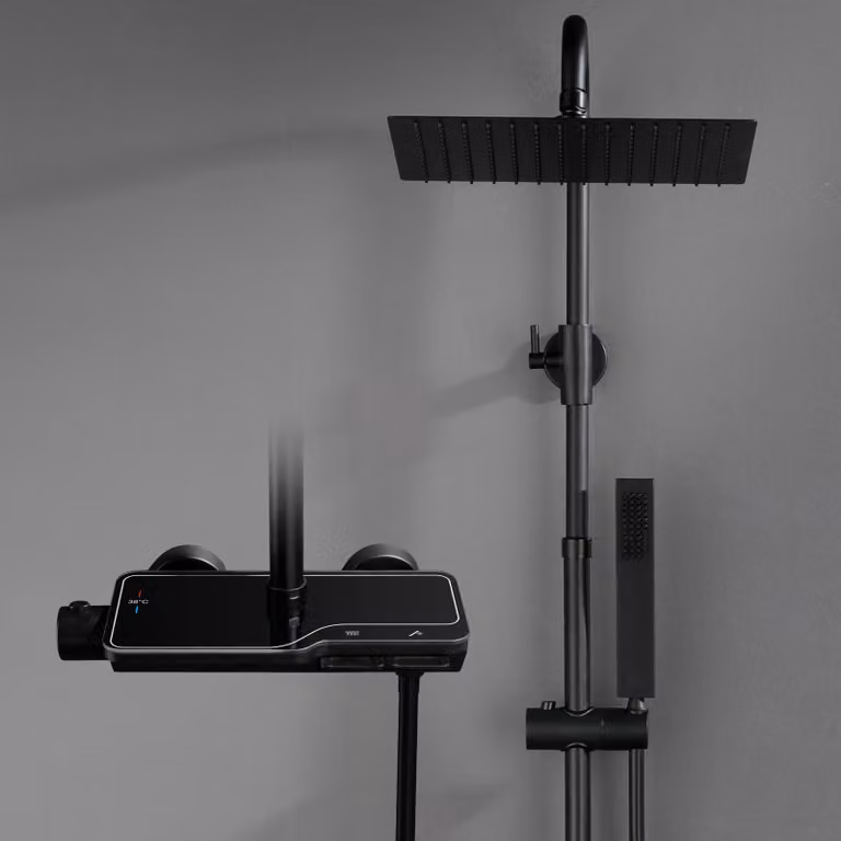 JOHO Nero con Termostatico in Acciaio INOX 304 Colonna Doccia Rubinetto con Soffione con Miscelatore, Set Doccia a Pioggia con Doccetta 25×25cm
