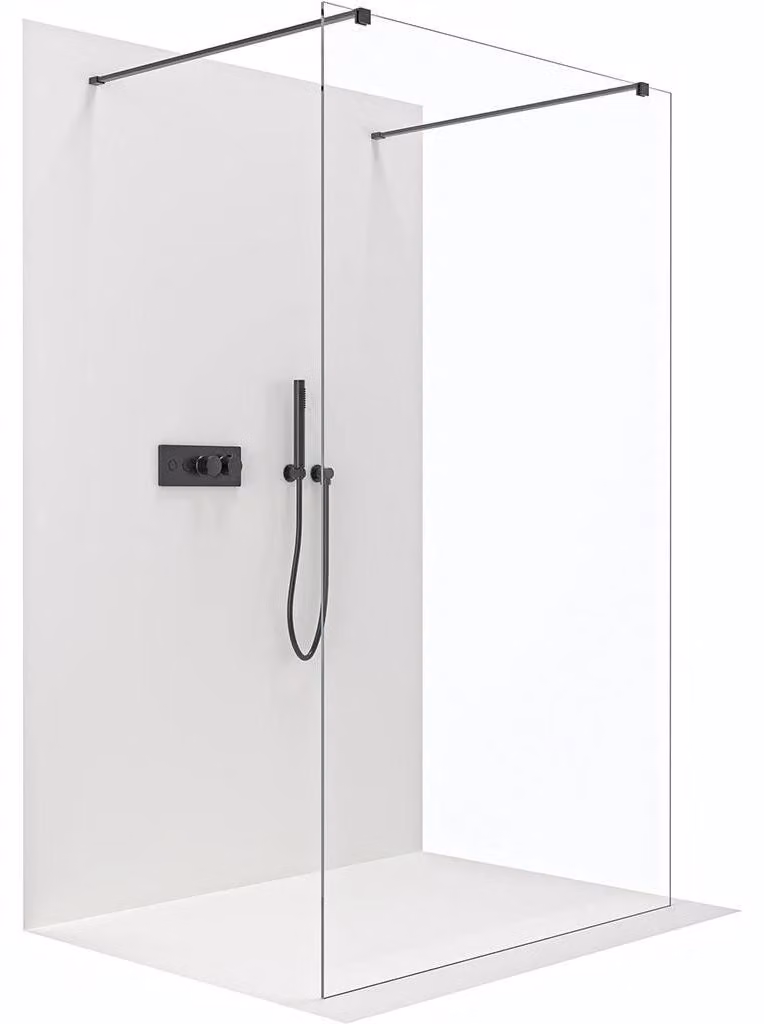 Pannello doccia walk-in Onyx Duo, versione sinistra/destra, vetro trasparente, spessore 8 mm, profilo nero opaco, dimensioni 70x200 cm