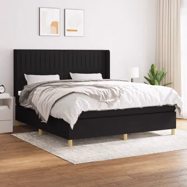 Letto Ibrido con Giroletto a Molle e Materasso vidaXL in Tessuto Nero e Bianco L/P: 160 x 200 cm – 1